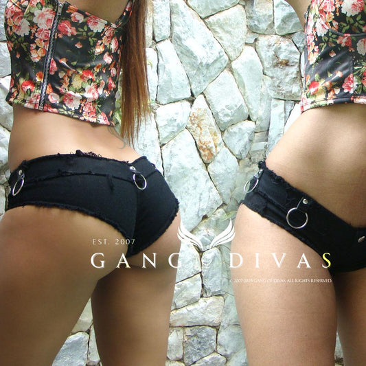 Metal O-Ring Micro denim shorts