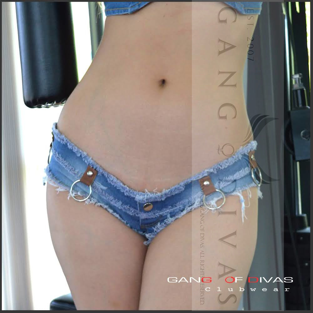 Light Blue Metal O-Ring Micro denim shorts