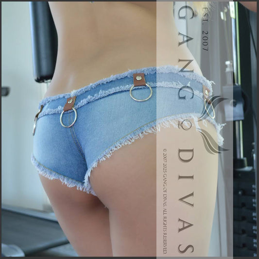 Light Blue Metal O-Ring Micro denim shorts