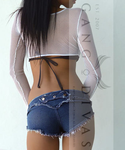 Low Rise Micro Jean Shorts | Cheeky Frayed Denim Hotpants with Snap Waist
