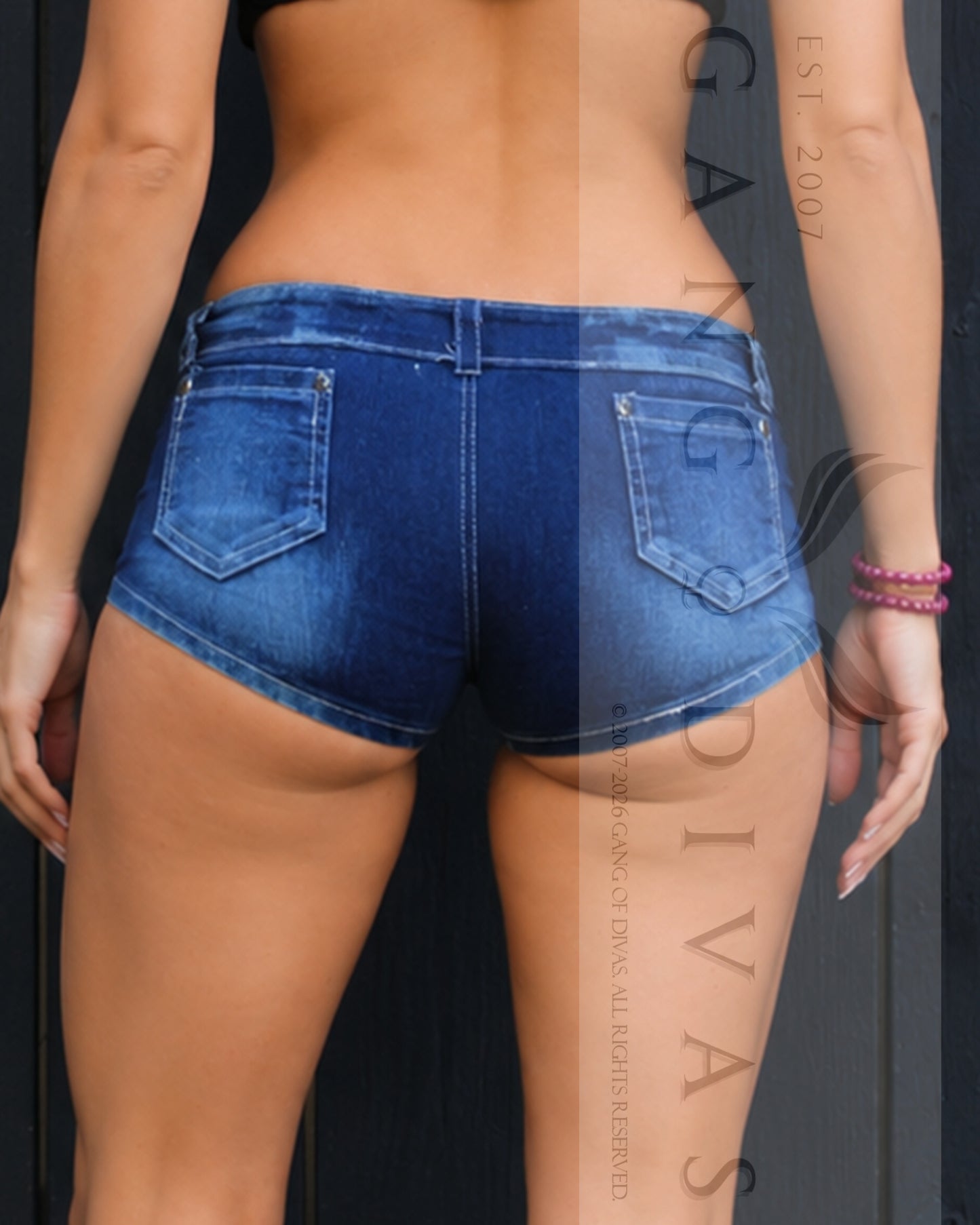 Low Rise Blue Micro Jean Shorts | faded wash denim with 4 packets