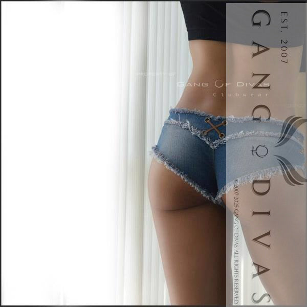 Criss-Cross Frayed Denim Shorts cheeky denim | Microscopic jean shorts.