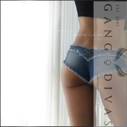 Criss-Cross Frayed Denim Shorts cheeky denim | Microscopic jean shorts.