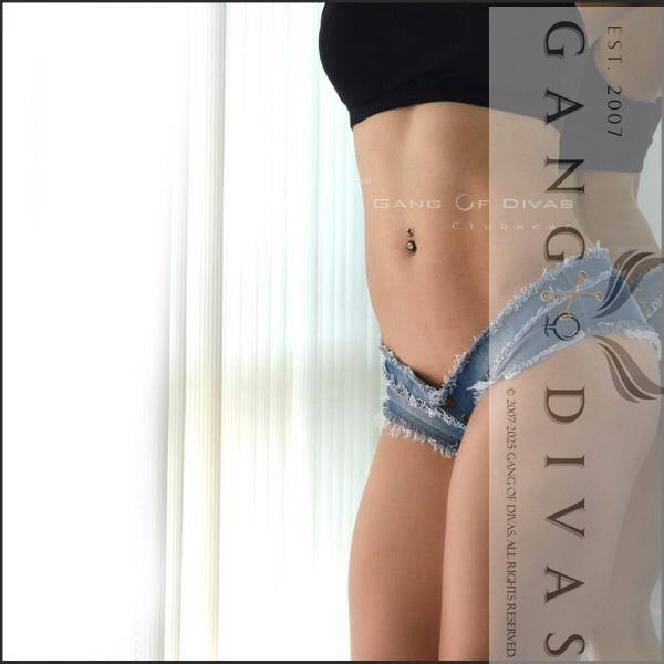 Criss-Cross Frayed Denim Shorts cheeky denim | Microscopic jean shorts.