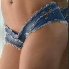 Criss-Cross Frayed Denim Shorts cheeky denim | Microscopic jean shorts.