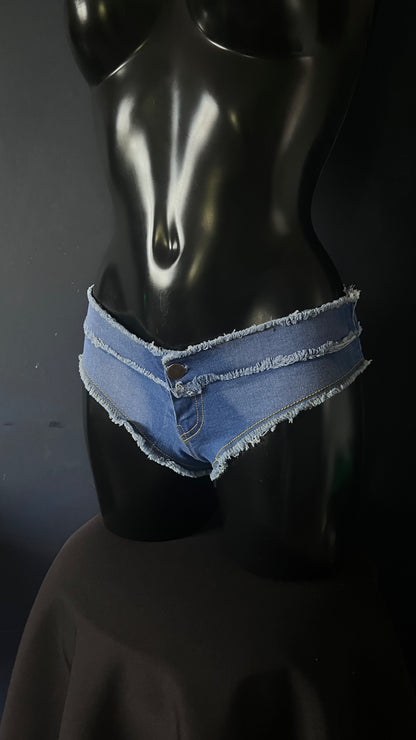 Womens Micro Denim Mini Shorts Frayed Booty Hot Pants Festival Clubwear
