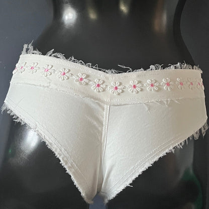 White frayed micro Mini Shorts embroidered Daisy shorts