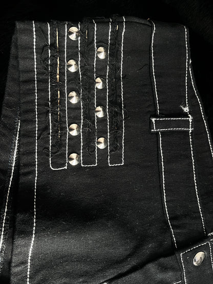 Low Rise Black distressed Micro Jean Shorts | black studded denim shorts.
