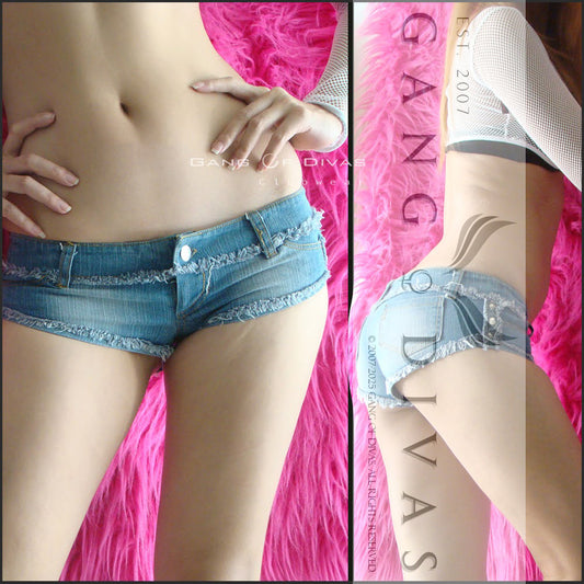 Light Blue denim shorts, Micro shorts with stud side